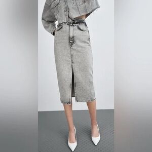 Zara Gray Denim Midi Skirt